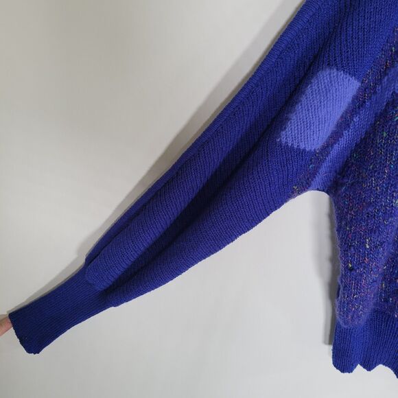 Vintage MIKE KORWIN Royal Blue Knit Sweater Size 16 Fuzzy Nubby 80s - Picture 7 of 10